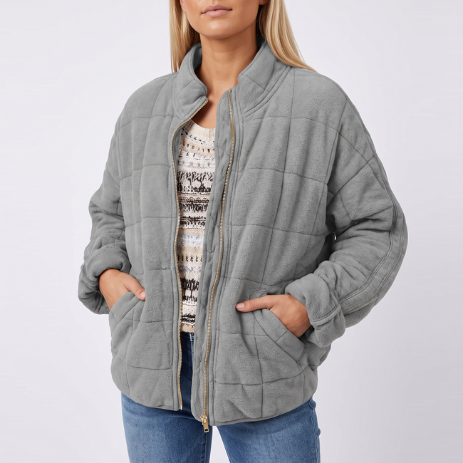 Juliette Quilted Oversized Bomber Jacket - Gray