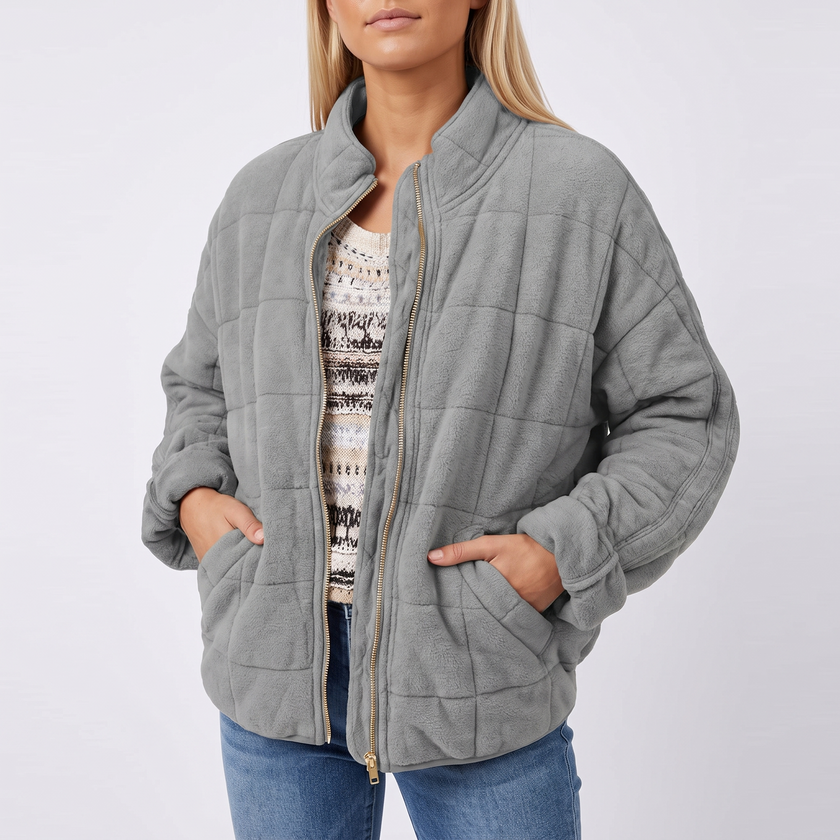Juliette Quilted Oversized Bomber Jacket - Gray