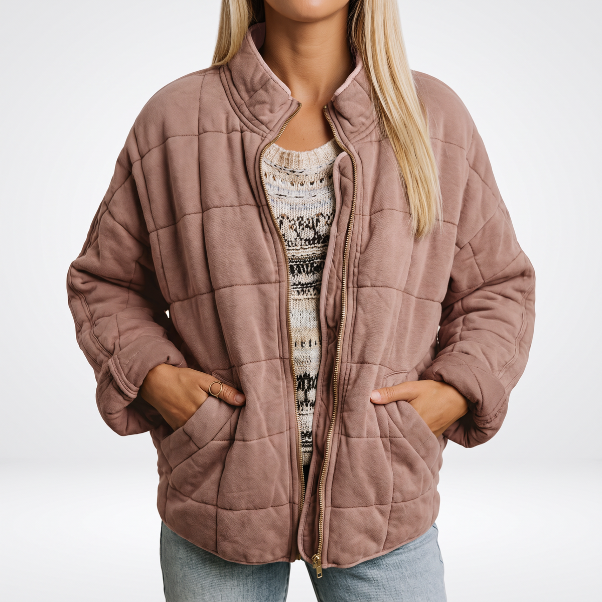 Juliette Quilted Oversized Bomber Jacket - Khaki