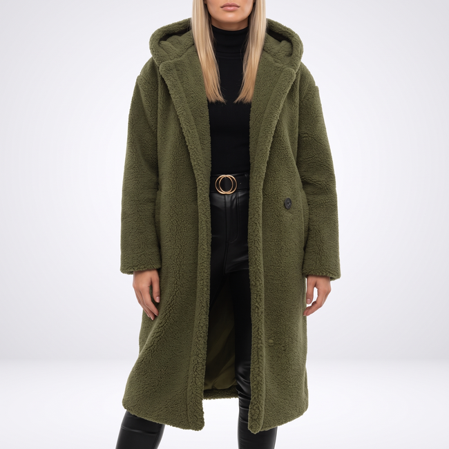 Coralie Hooded Plush Teddy Coat - Green