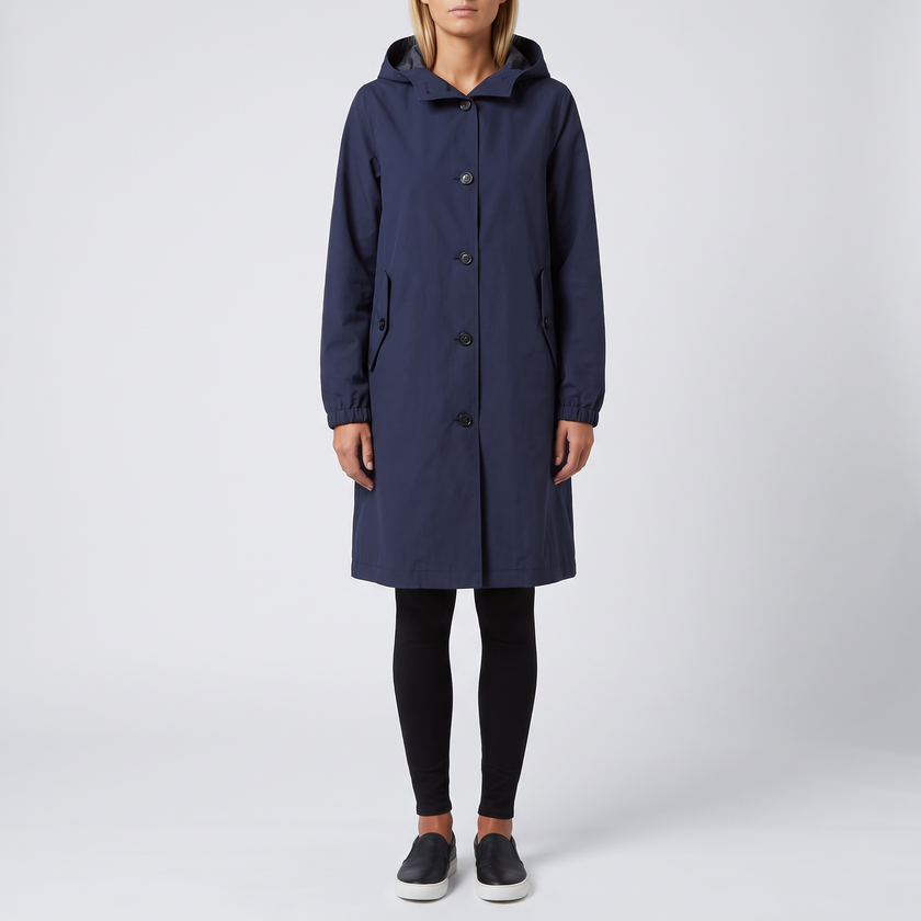 Emmeline Hooded Button-Front Trench Coat - Blue