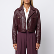 Oriane Cropped Lapel Leather Jacket - open front