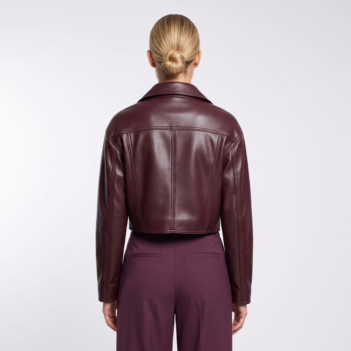 Oriane Cropped Lapel Leather Jacket - back