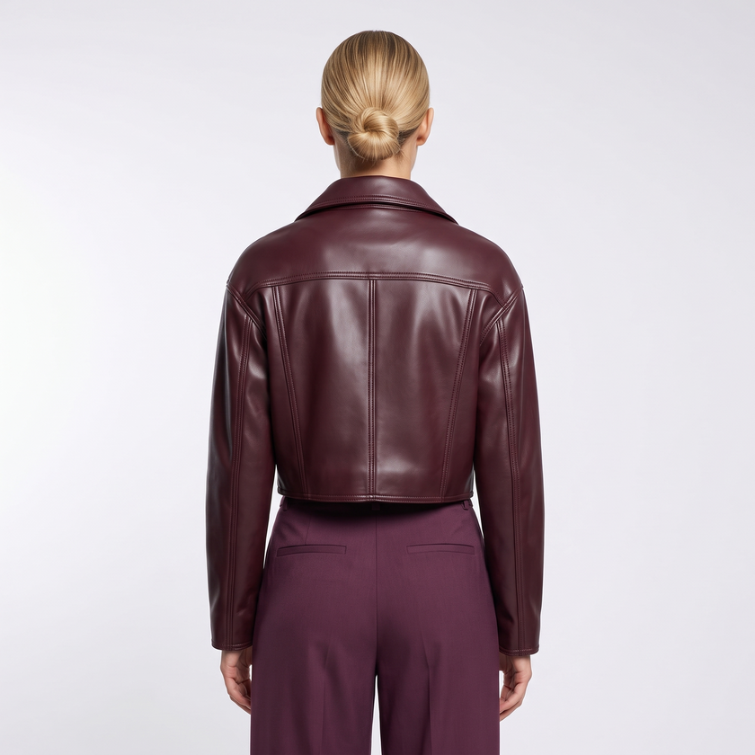 Oriane Cropped Lapel Leather Jacket - back