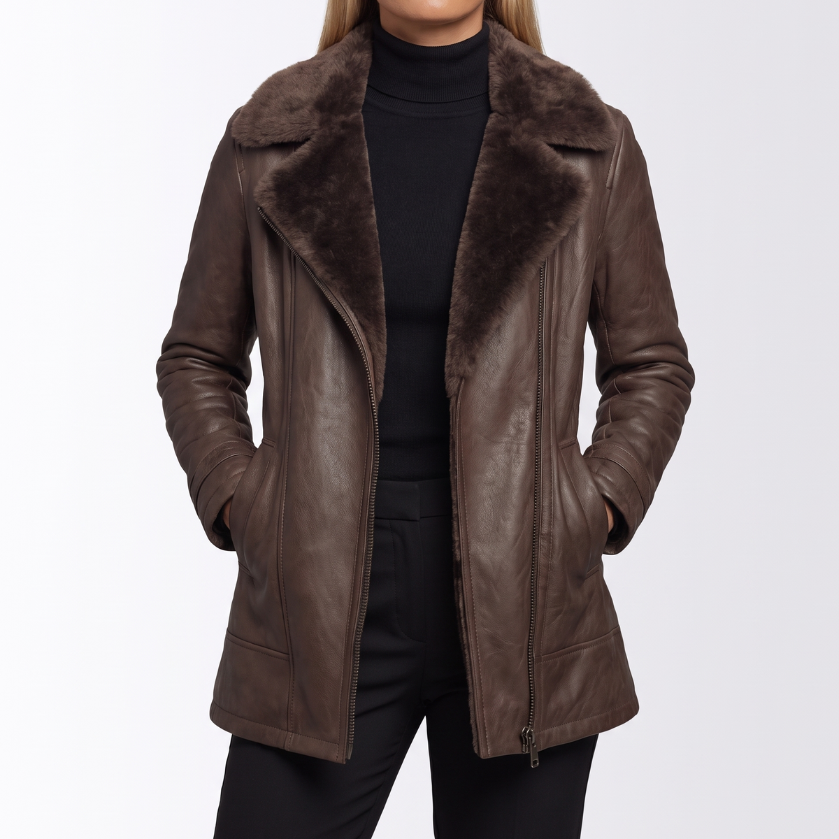 Constance Shearling-Lined Leather Jacket - front detail