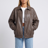 Valentina Zip-Front Leather Bomber Jacket - Brown