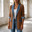 Capucine Patchwork Contrast Denim Jacket - Khaki