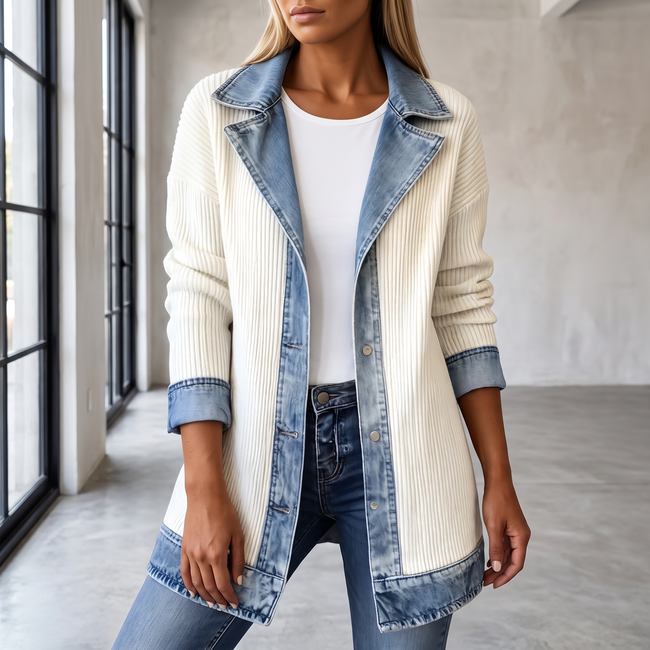 Capucine Patchwork Contrast Denim Jacket - White