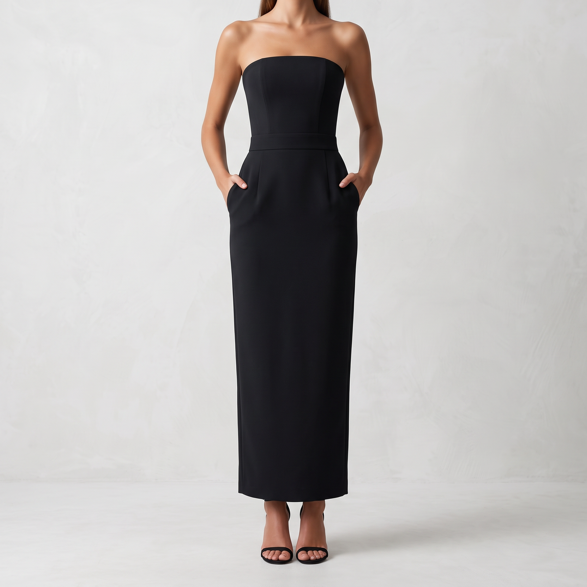 Evangeline Strapless Midi Dress - Black