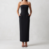 Evangeline Strapless Midi Dress - Black