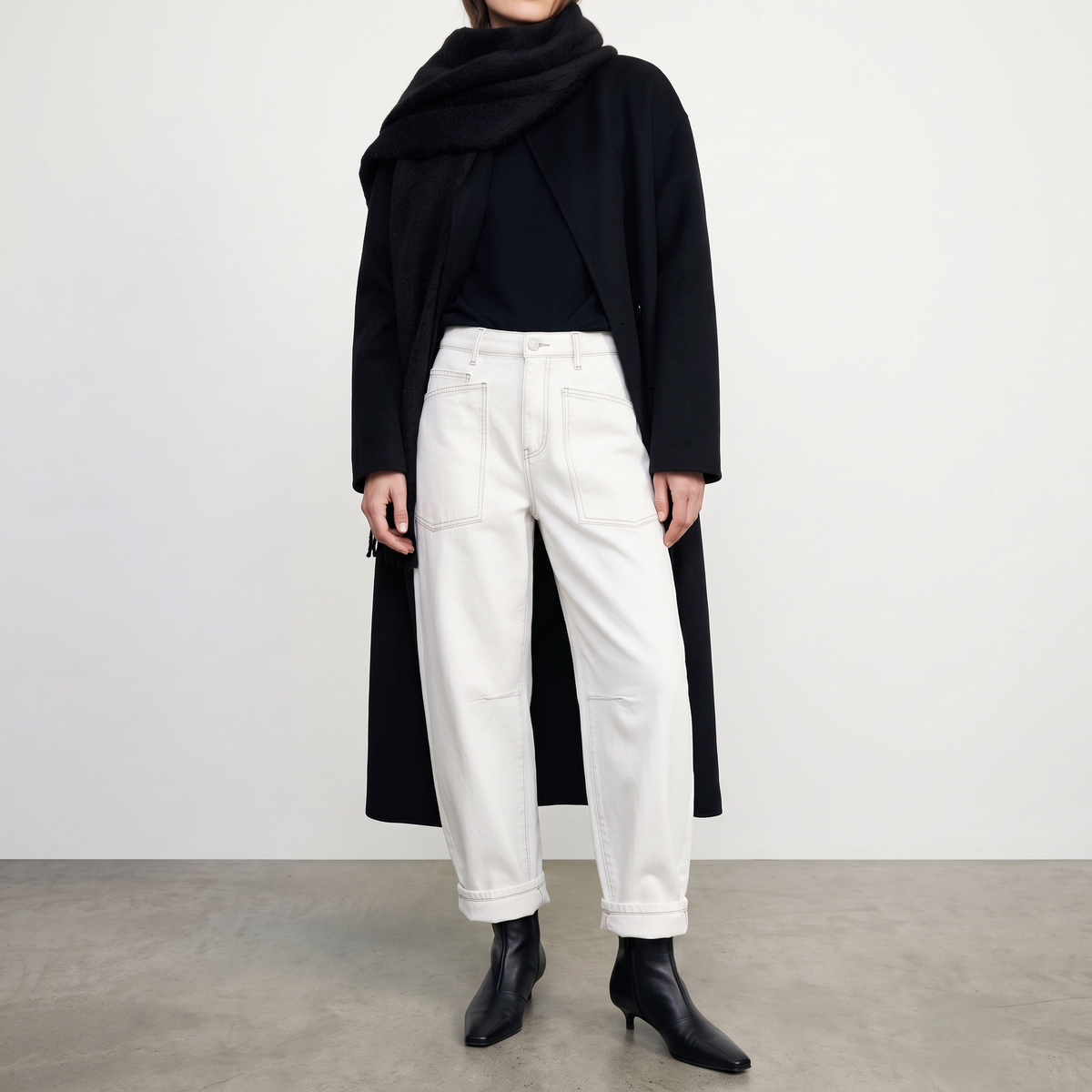 Clementine Mid-Rise Utility Barrel Jeans - White