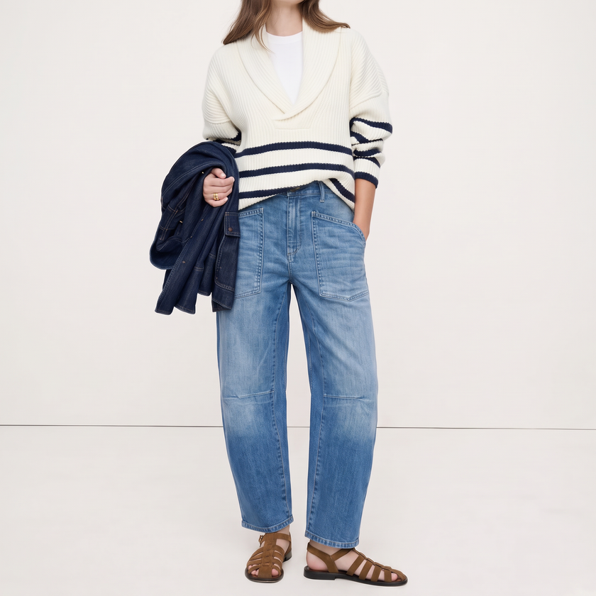 Clementine Mid-Rise Utility Barrel Jeans - Blue