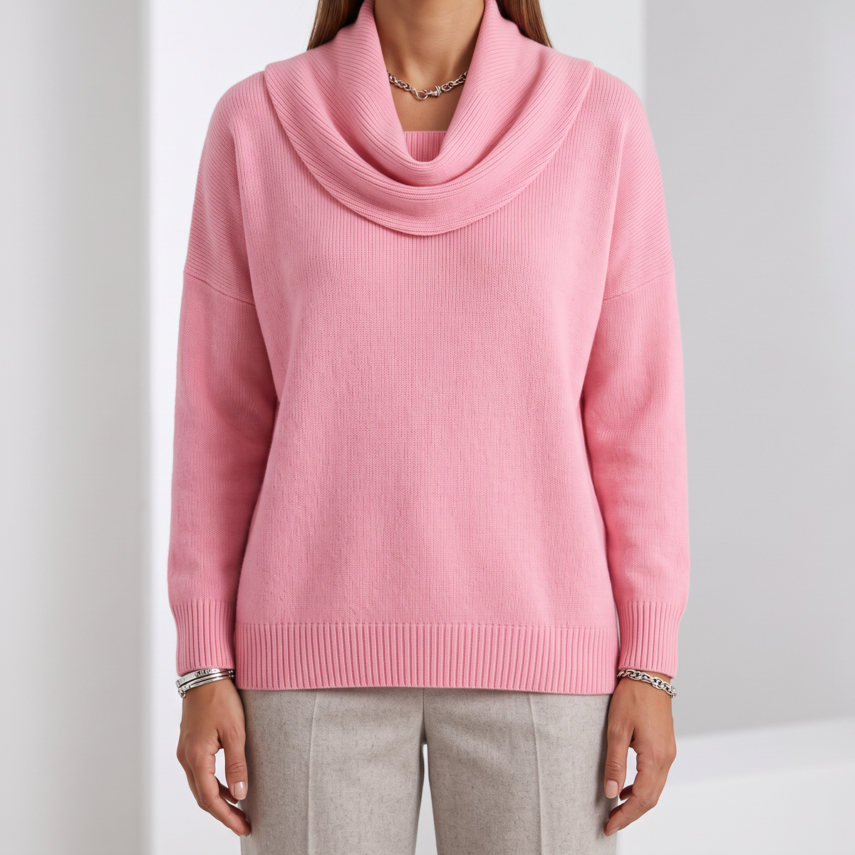 Josephine Merino Wool Cowl-Neck Sweater - Pink