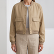 Liliane Cropped Leather Bomber Jacket - Khaki
