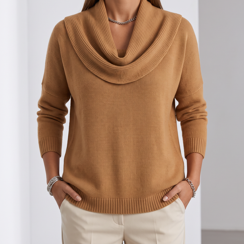 Josephine Merino Wool Cowl-Neck Sweater - Camel