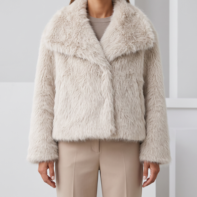 Octavia Textured Faux-Fur Jacket - Light Beige