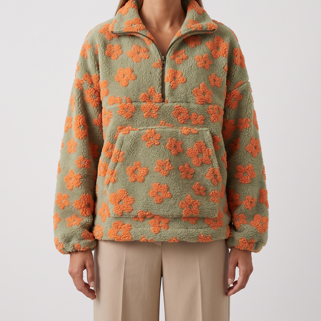 Violette Floral Quarter-Zip Sweater - Orange