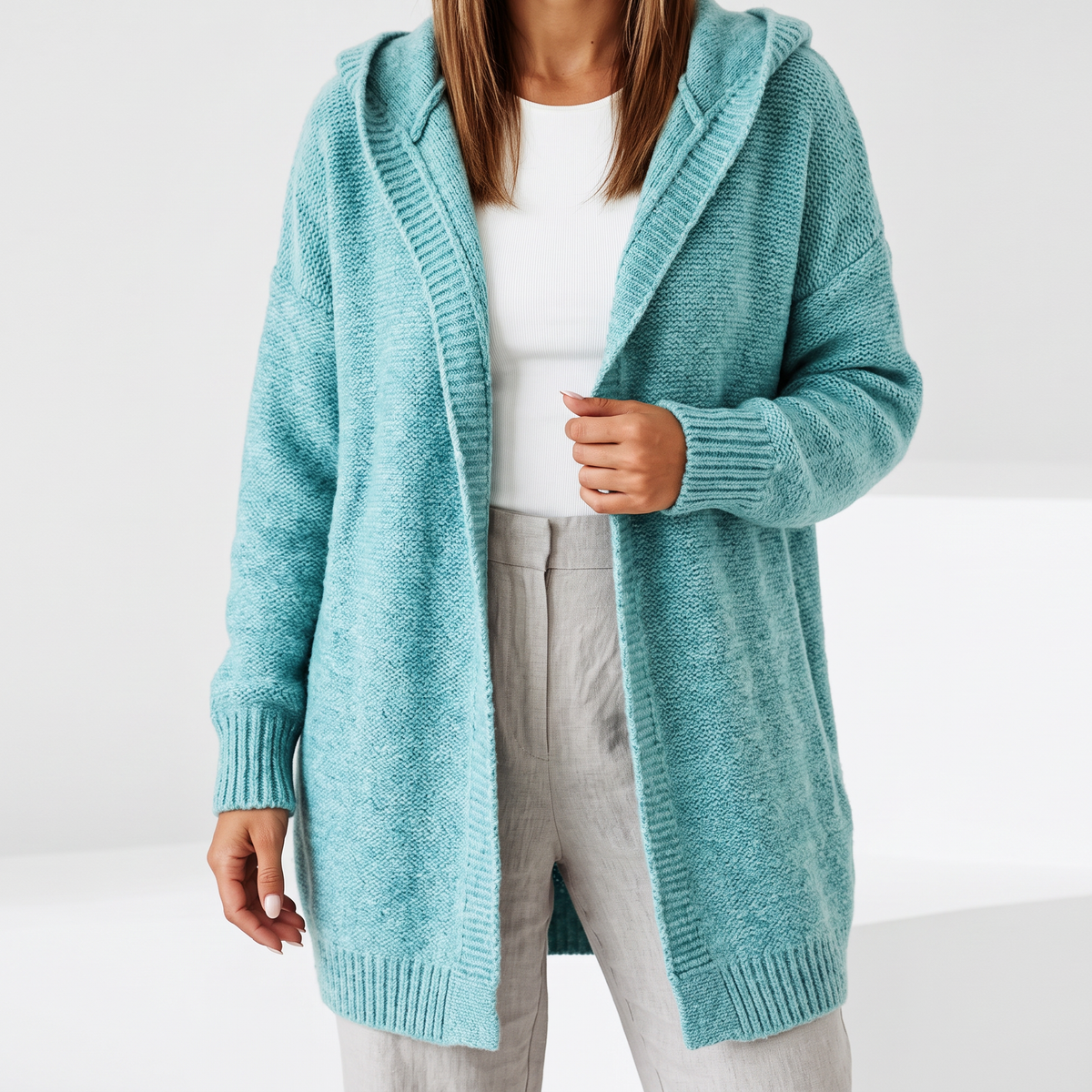 Penelope Hooded Open-Front Cardigan - Blue Green
