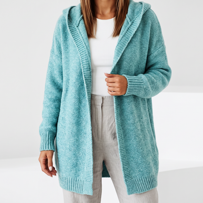 Penelope Hooded Open-Front Cardigan - Blue Green