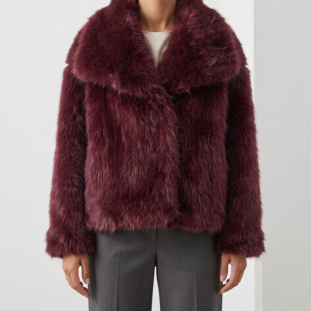 Octavia Textured Faux-Fur Jacket - Red