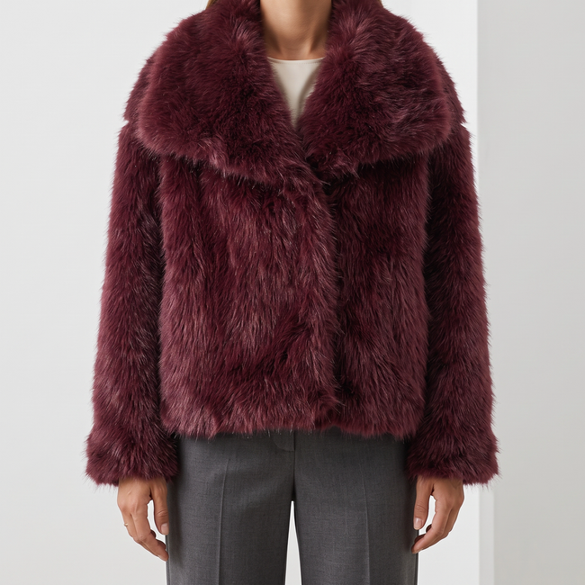 Octavia Textured Faux-Fur Jacket - Red