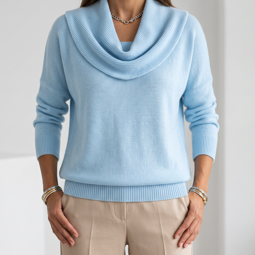 Josephine Merino Wool Cowl-Neck Sweater - Blue