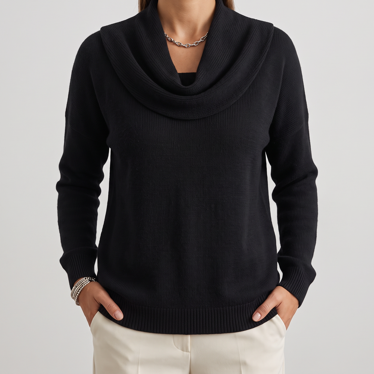 Josephine Merino Wool Cowl-Neck Sweater - Black