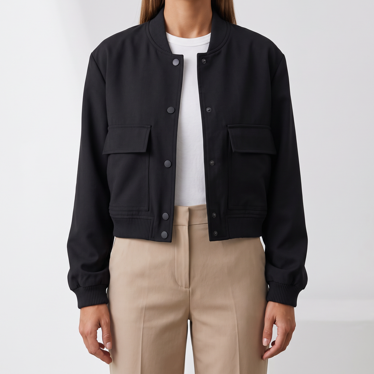 Liliane Cropped Leather Bomber Jacket - Black