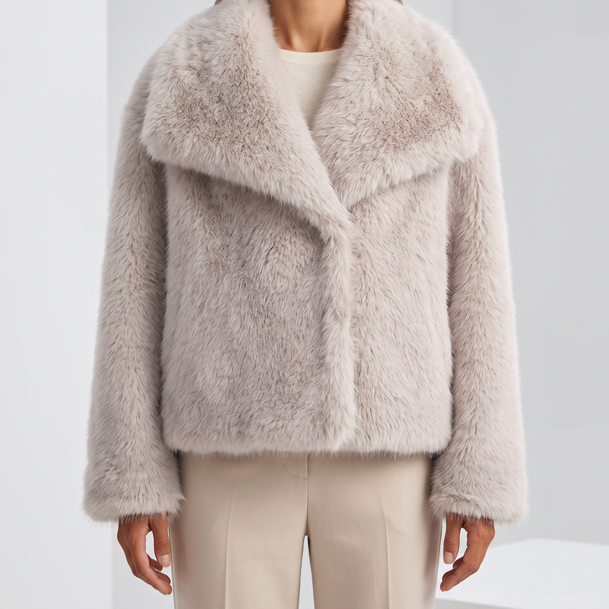 Octavia Textured Faux-Fur Jacket - Beige
