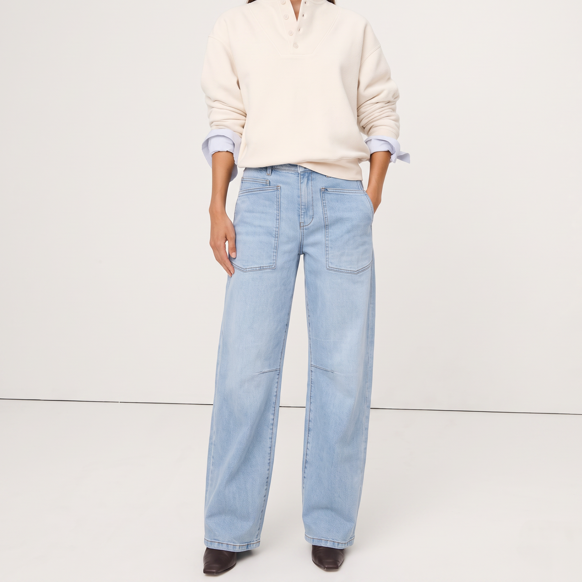 Clementine Mid-Rise Utility Barrel Jeans - Sky