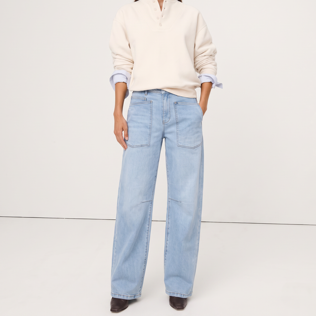 Clementine Mid-Rise Utility Barrel Jeans - Sky