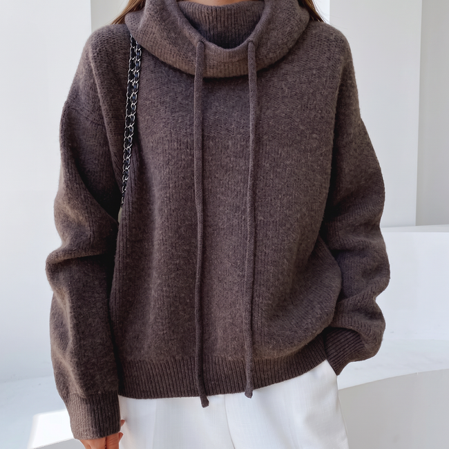 Florence Merino Wool Cowl-Neck Hoodie - Brown