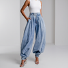 Annabelle Pleated High-Waist Balloon Jeans - Blue