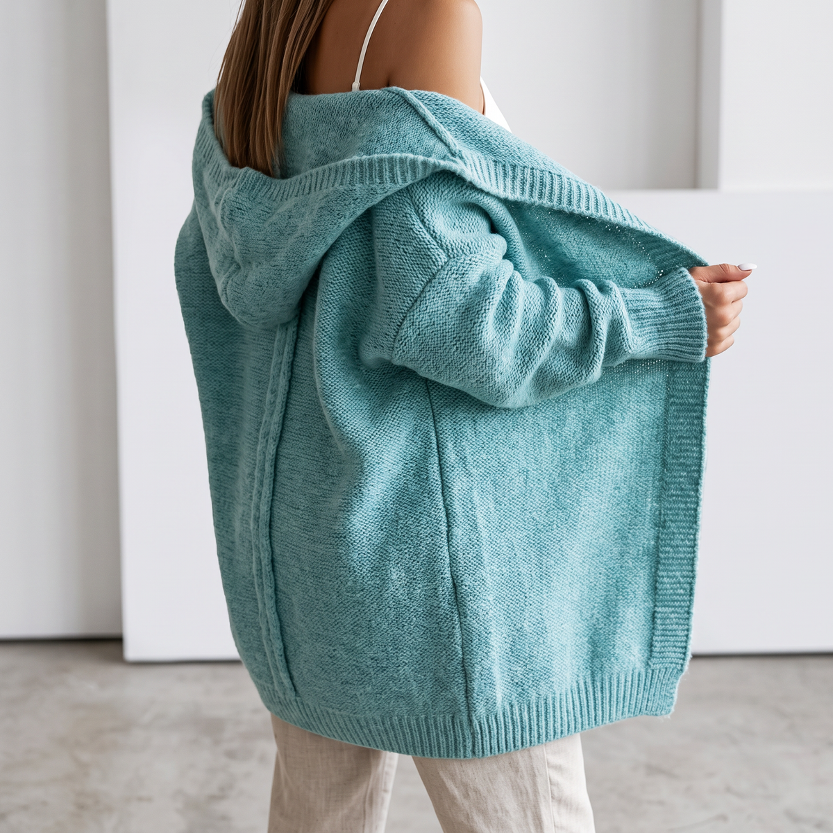 Penelope Hooded Open-Front Cardigan - Blue Green