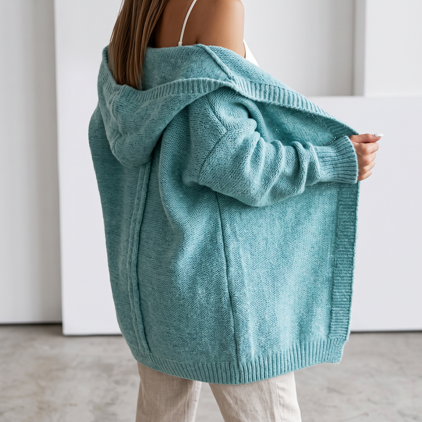 Penelope Hooded Open-Front Cardigan - Blue Green