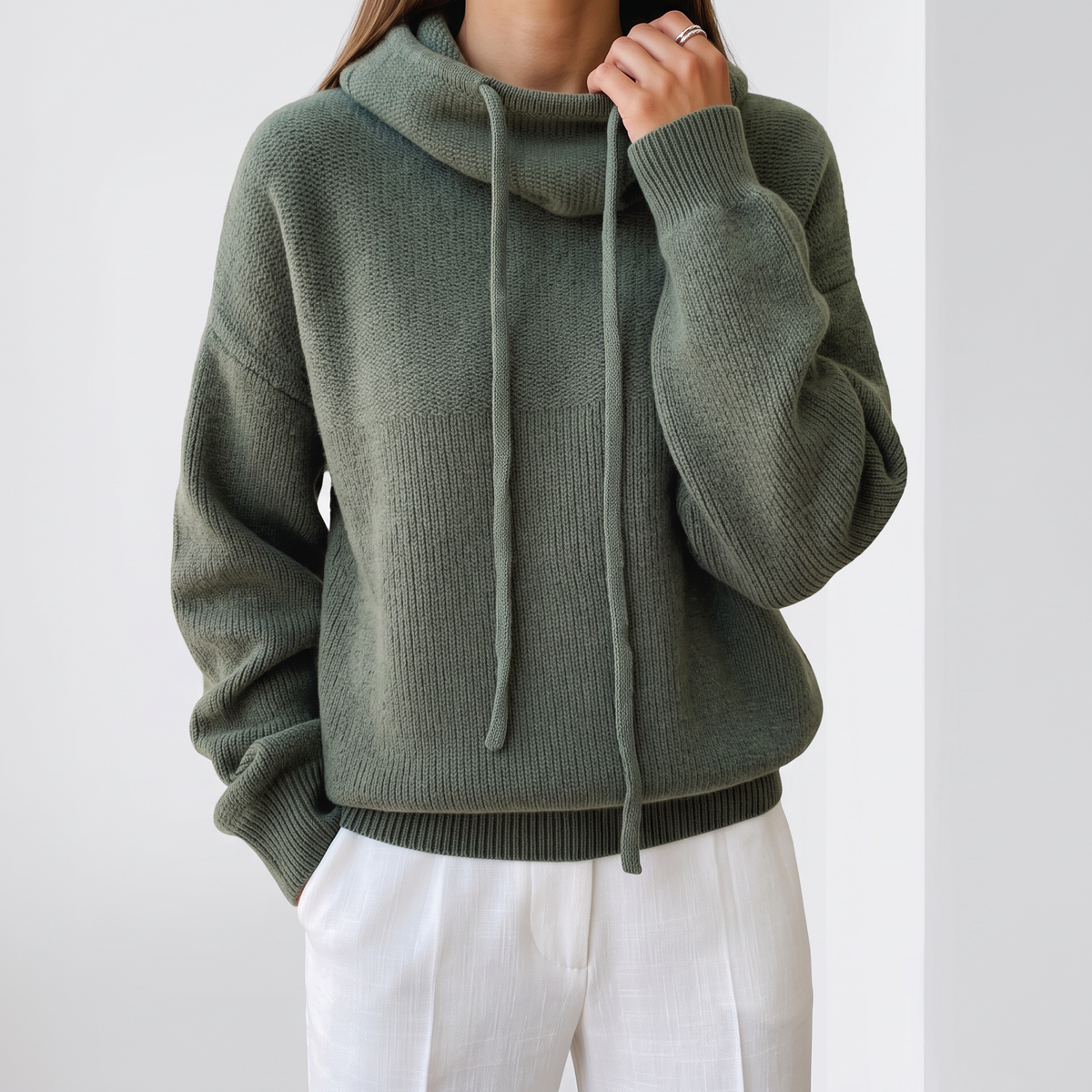 Florence Merino Wool Cowl-Neck Hoodie - Green