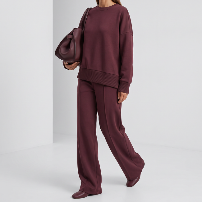 Lucienne Relaxed Long-Sleeve Two-Piece Set - Burgundy