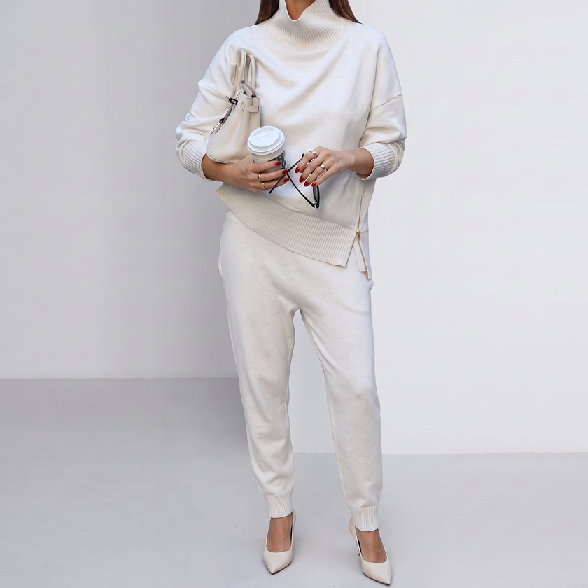 Lucienne Relaxed Long-Sleeve Two-Piece Set - Cream