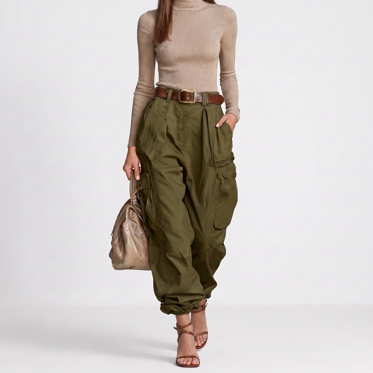 Noemie Oversized Parachute Cargo Pants - Green