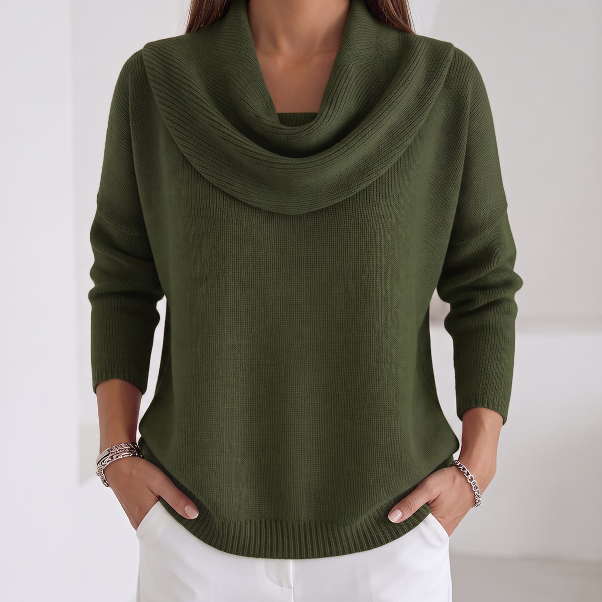Josephine Merino Wool Cowl-Neck Sweater - Pine