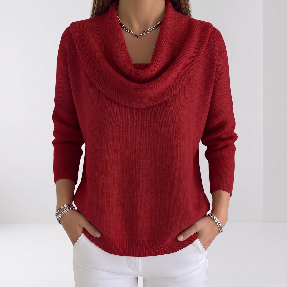 Josephine Merino Wool Cowl-Neck Sweater - Red