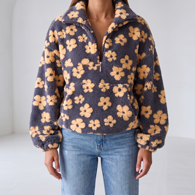 Violette Floral Quarter-Zip Sweater - Yellow