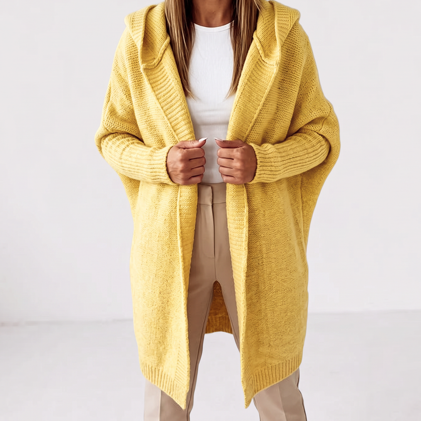 Penelope Hooded Open-Front Cardigan - Yellow - Front view