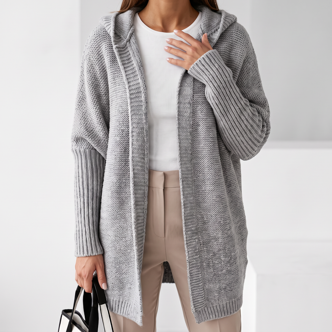 Penelope Hooded Open-Front Cardigan - Gray