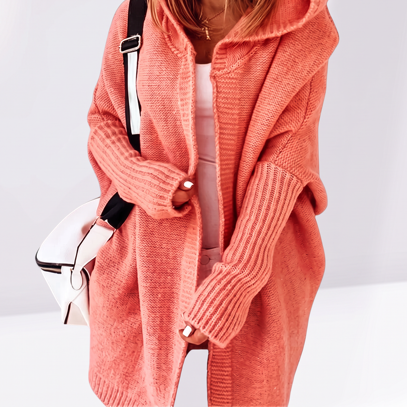 Penelope Hooded Open-Front Cardigan - Orange