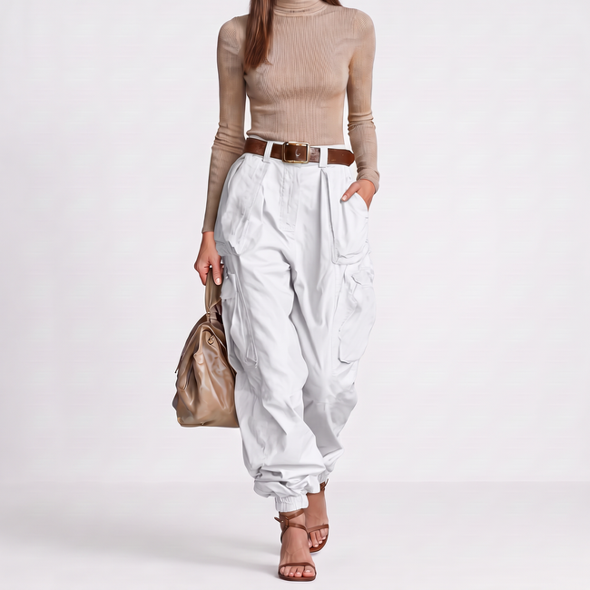 Noemie Oversized Parachute Cargo Pants - White