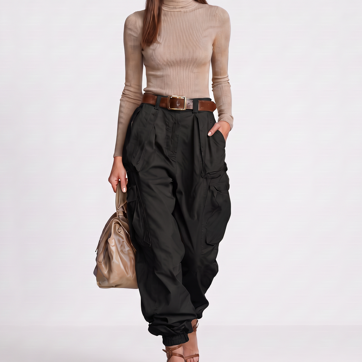 Noemie Oversized Parachute Cargo Pants - Black