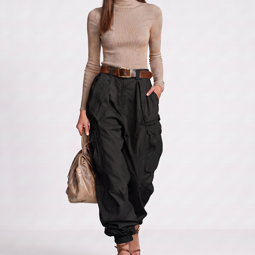 Noemie Oversized Parachute Cargo Pants - Black