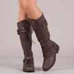 Fleur Knee-High Lace-Up Buckle Combat Boots - Brown