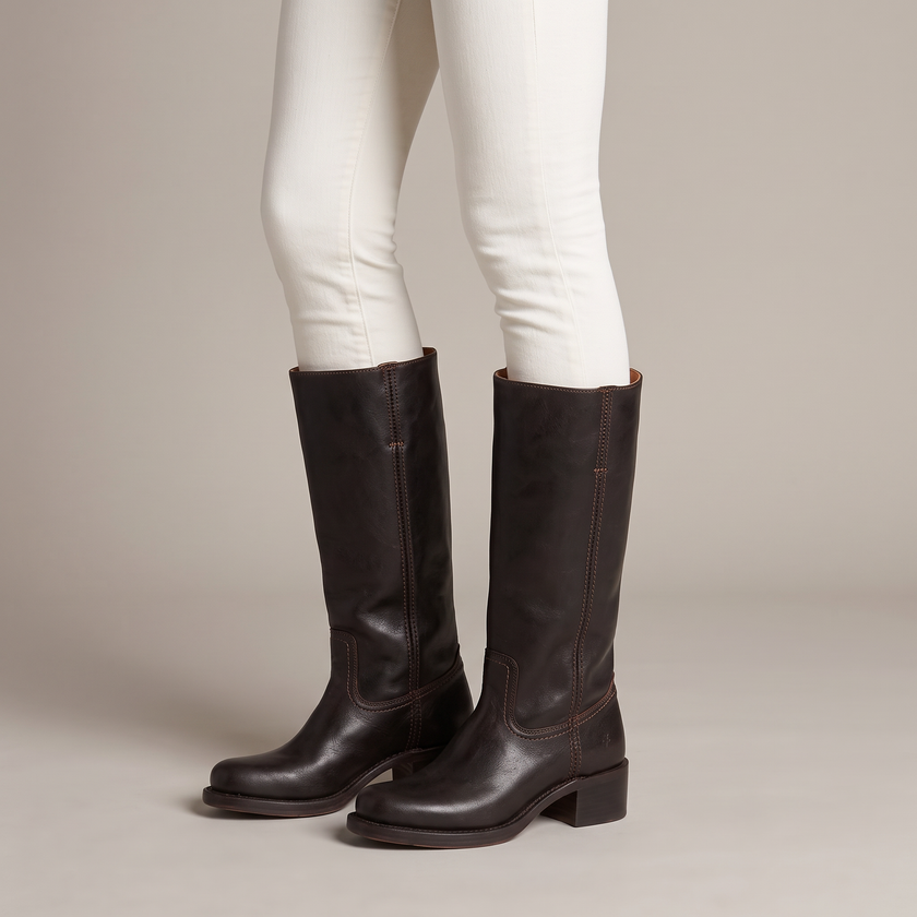 Dorothea Western Stitched Mid-Calf Boots - Dark Brown